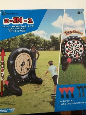2-in-1 Inflatable Axe Throwing and Dartboard Game - Black